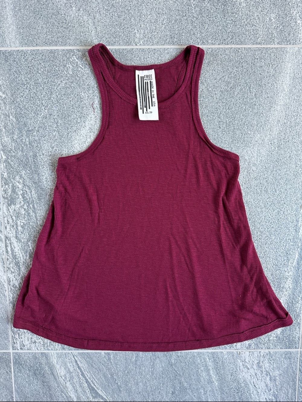 NWOT Free People Lightweight Flowy Ribbed Racerback Burgundy Long Beach Tank XS - Picture 3 of 16